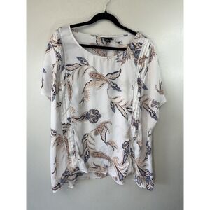 Liz Claiborne‎ Plus Size White Floral Top With Crocheted Accents Size 2X